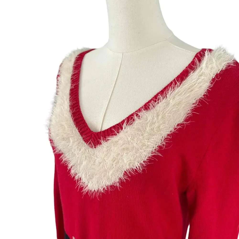 Sweater Project Red Santa Knit Sweater Dress Large Santacon Holiday Christmas - Picture 5 of 14